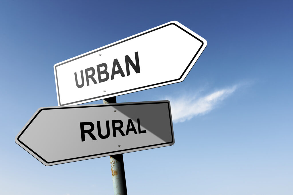 Image showing two roadway directional arrows that read "Urban" and "Rural" 