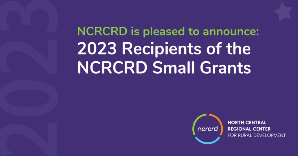 Banner reads, NCRCRD is please to announce: 2023 Recipients of the NCRCRD Small Grants