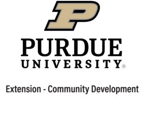 Purdue Extension - Community Development logo that shows a large chunky "P"