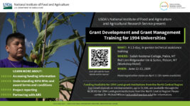 Banner for NIFA Grant Workshop for 1994 LGIs and NCRCRD's Travel Stipends