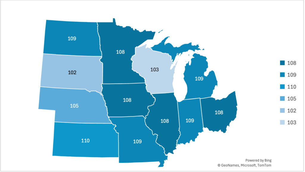 Figure 1: Map of north central region's 12 states