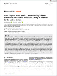 research article, "Who Stays in Rural Areas? Understanding Gender Differences in Location Decisions Among Millennials in the United States"