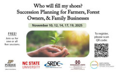 image of hands holding soil and a young plant and text