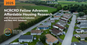 Aerial image of a rural mobile home community next to farm fields.