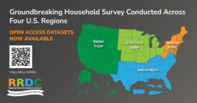 image of map of US divided into four regions. Text reads, Groundbreaking Household Survey Conducted Across Four U.S. Regions.