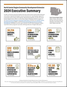text and data visualizations for region's 2024 impact