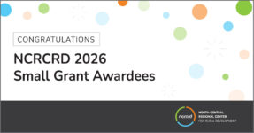 circle confetti surrounds text, "Congratualtions NCRCRD 2026 Grant Awardees"